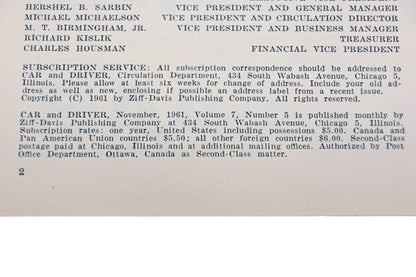 Car And Driver AH024-39 November 1961 Magazine