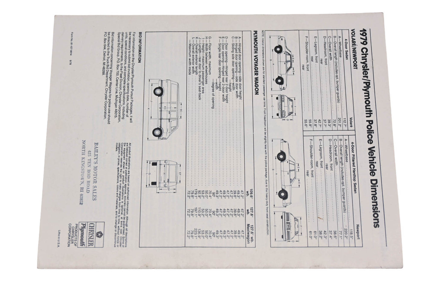 Chrysler 81-107-9014 1979 Chrysler/Plymouth Ploice Vechicles Sales Brochure