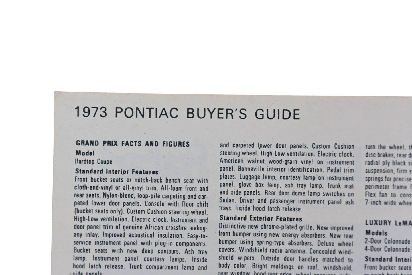 General Motors LM008-26 1973 Pontiac Buyer's Guide