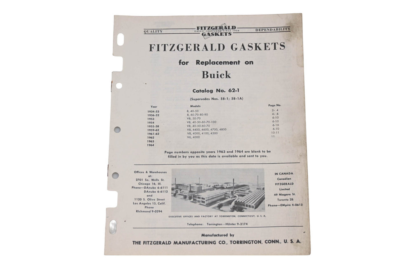 Fitzgerald 62-1 Buick Replacement Gaskets Catalog