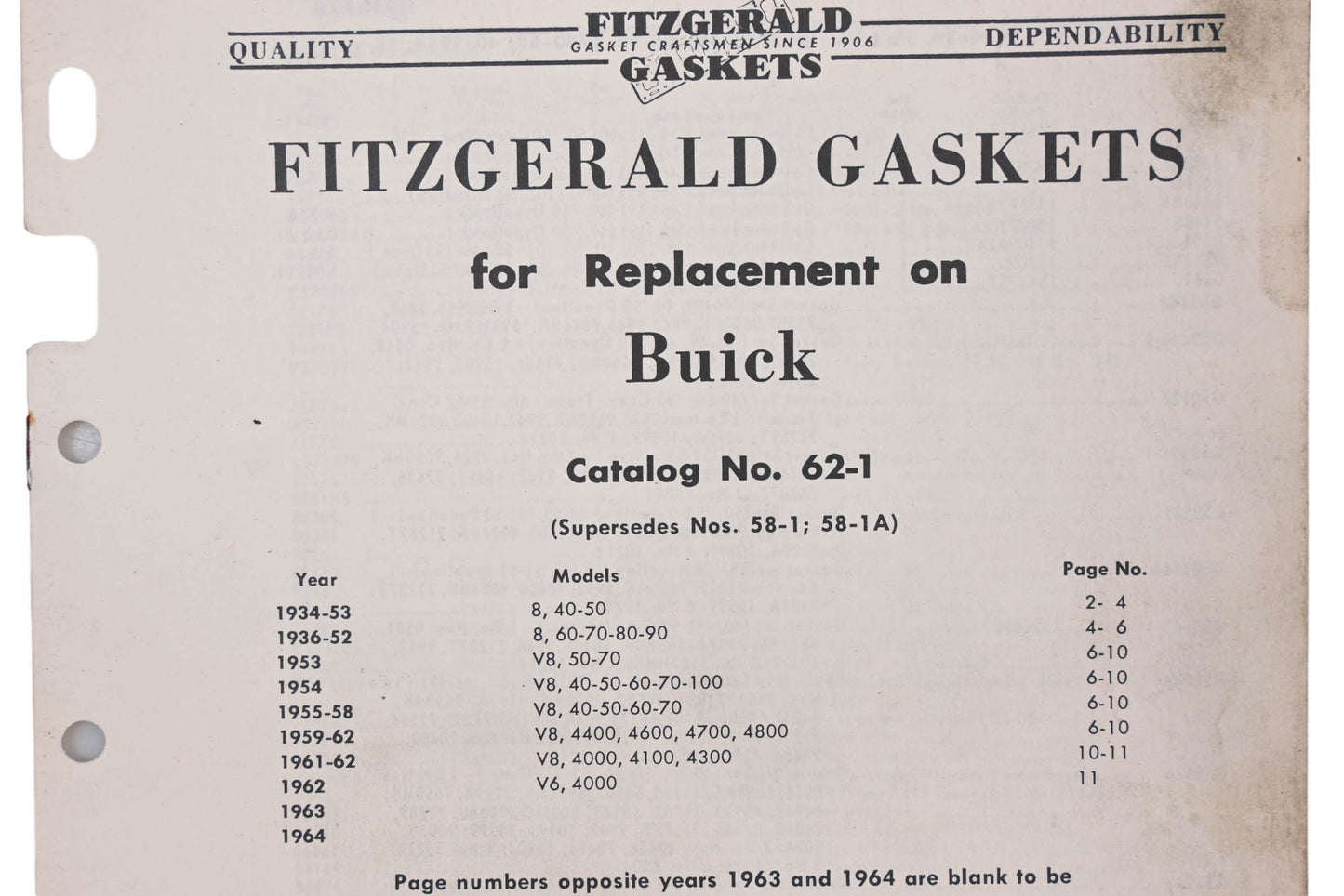 Fitzgerald 62-1 Buick Replacement Gaskets Catalog