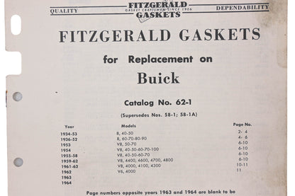 Fitzgerald 62-1 Buick Replacement Gaskets Catalog