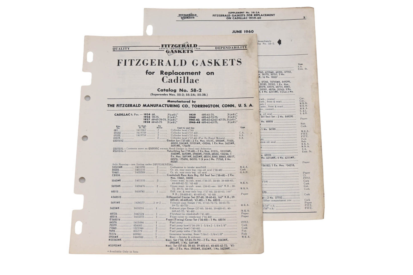 Fitzgerald 58-2, 58-2A Cadillac Replacement Gaskets Catalog