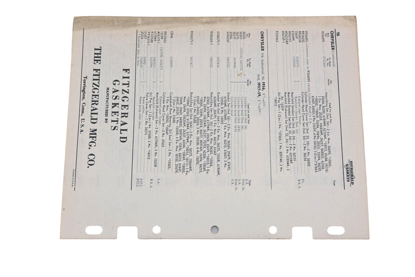 Fitzgerald 62-6 Chrysler Replacement Gaskets Catalog