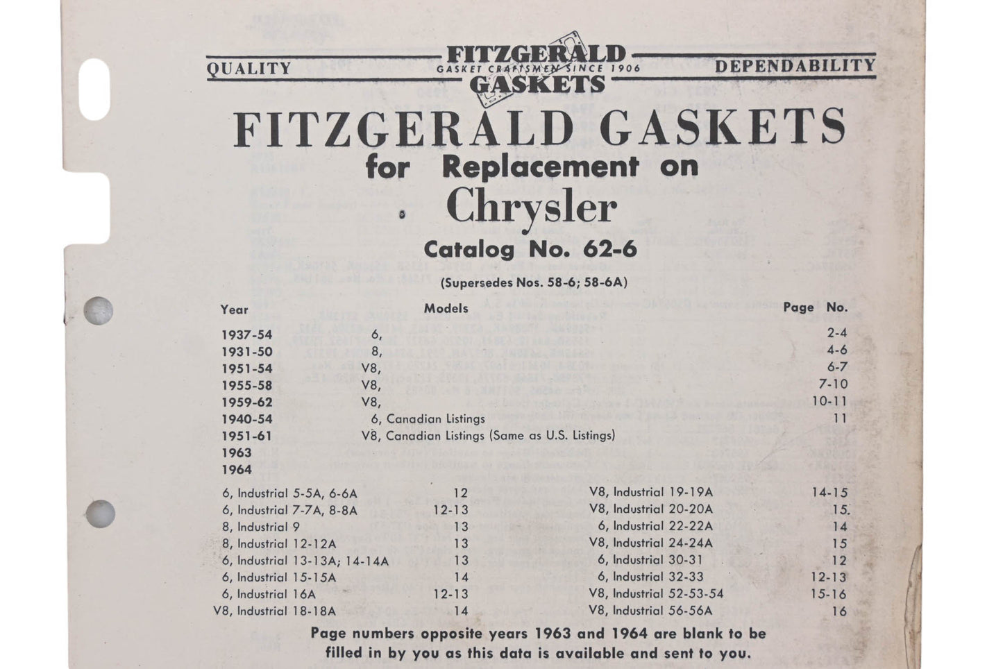 Fitzgerald 62-6 Chrysler Replacement Gaskets Catalog
