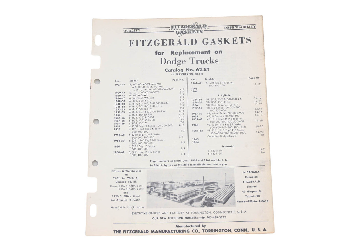 Fitzgerald 62-8T Dodge Truck Replacement Gaskets Catalog