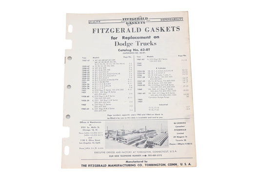 Fitzgerald 62-8T Dodge Truck Replacement Gaskets Catalog