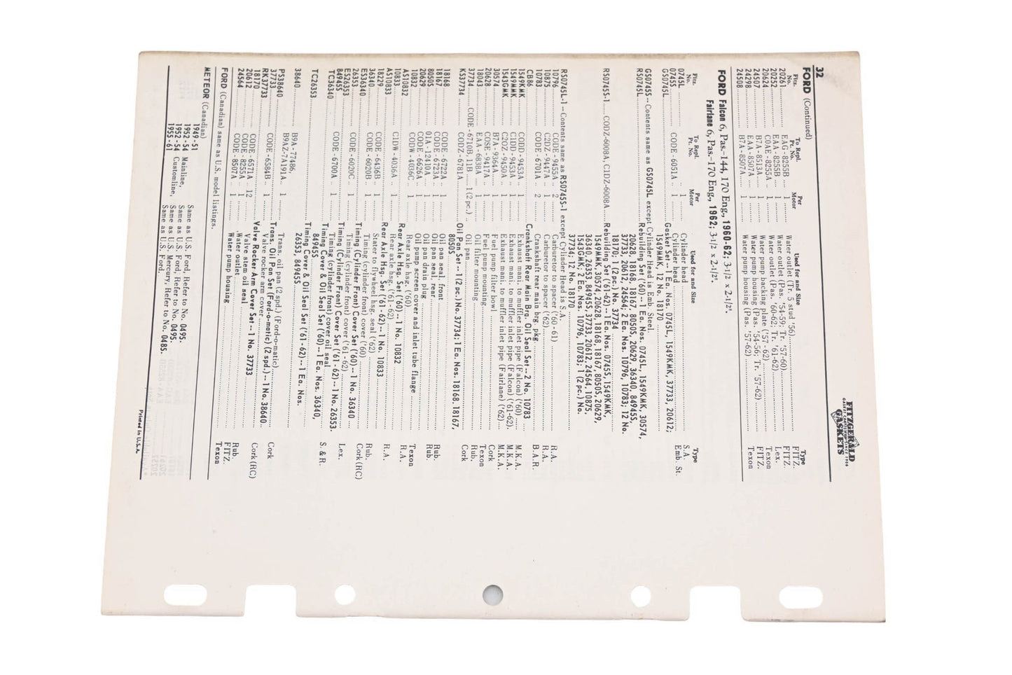 Fitzgerald 62-10 Ford Replacement Gaskets Catalog