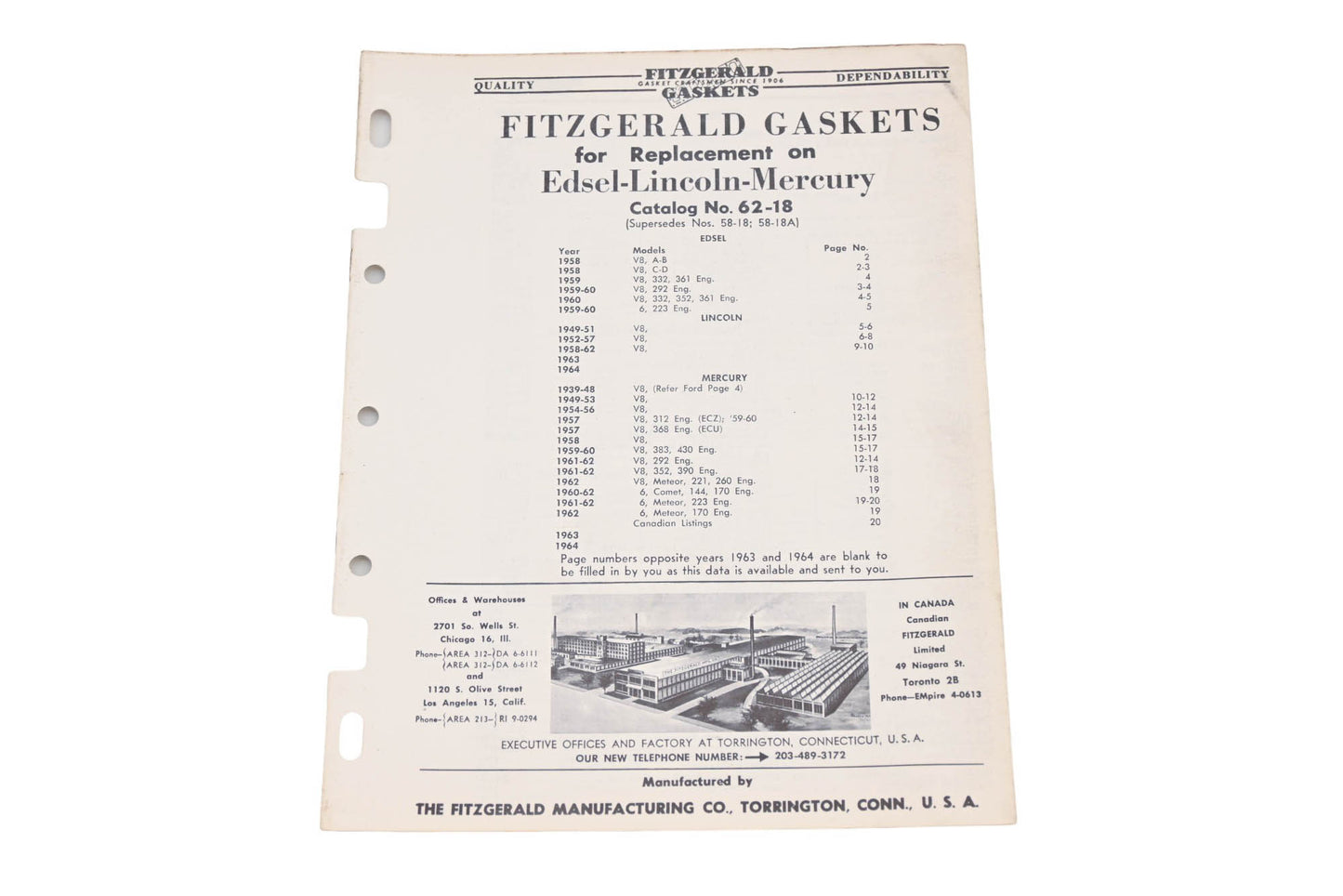 Fitzgerald 62-18 Edsel Lincoln Mercury Replacement Gaskets Catalog
