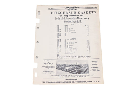 Fitzgerald 62-18 Edsel Lincoln Mercury Replacement Gaskets Catalog