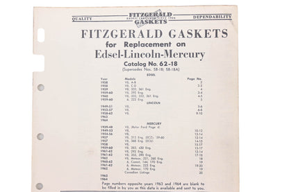 Fitzgerald 62-18 Edsel Lincoln Mercury Replacement Gaskets Catalog
