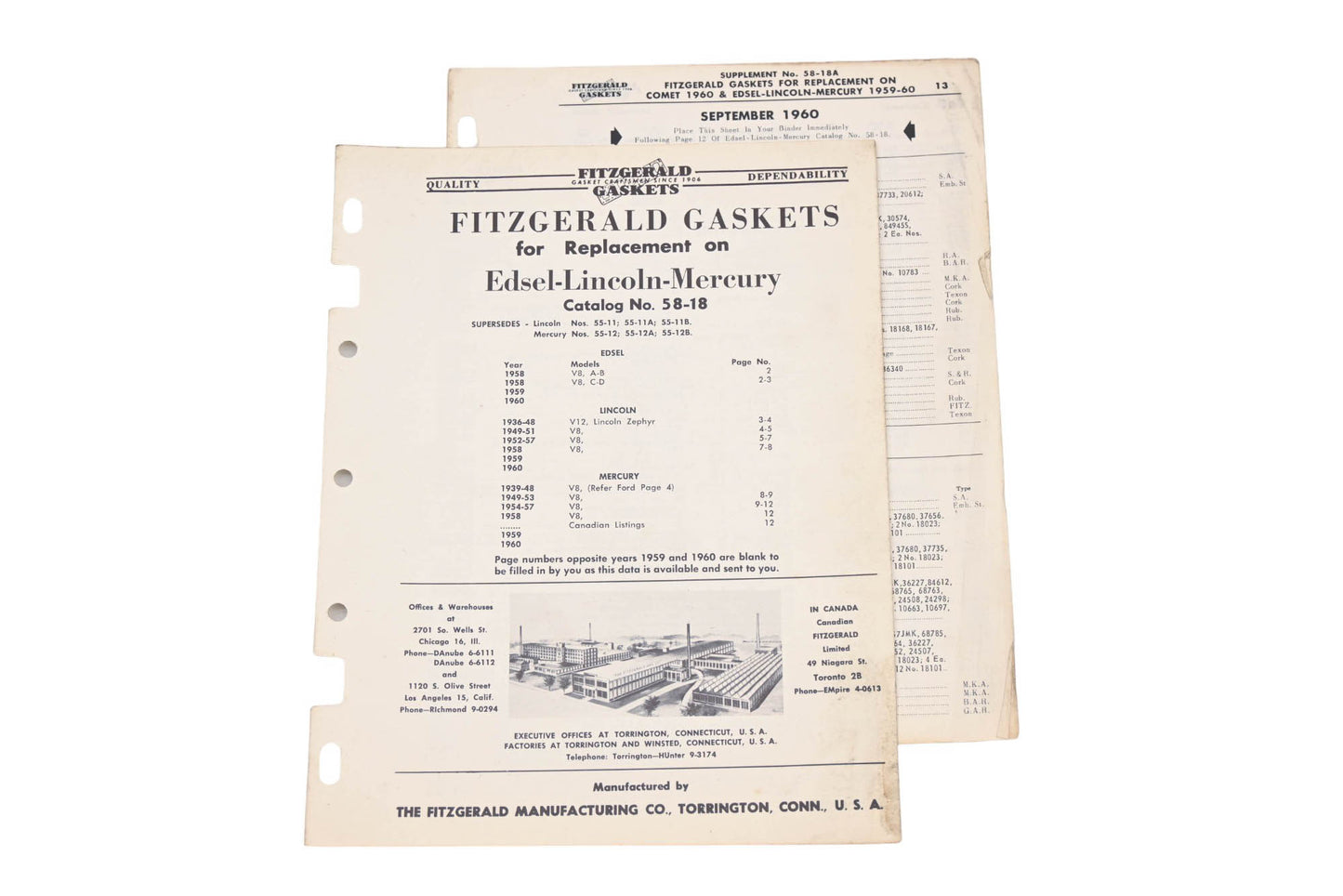 Fitzgerald 58-18, 58-18A Edsel Lincoln Mercury Replacement Gaskets Catalog