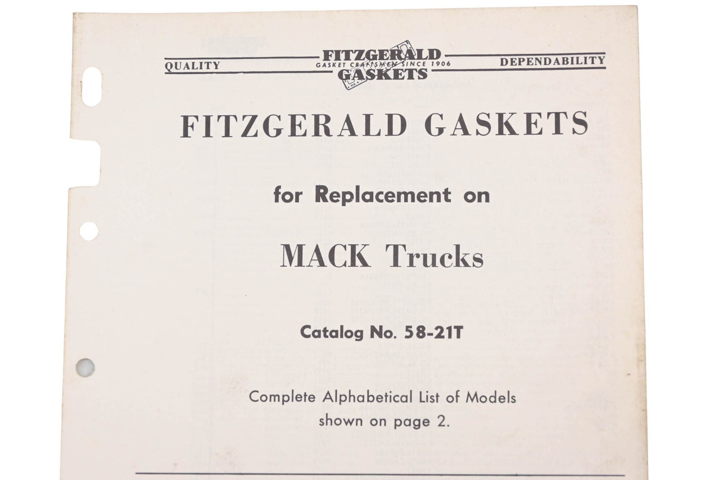 Fitzgerald 58-21T Mack Trucks Replacement Gaskets Catalog