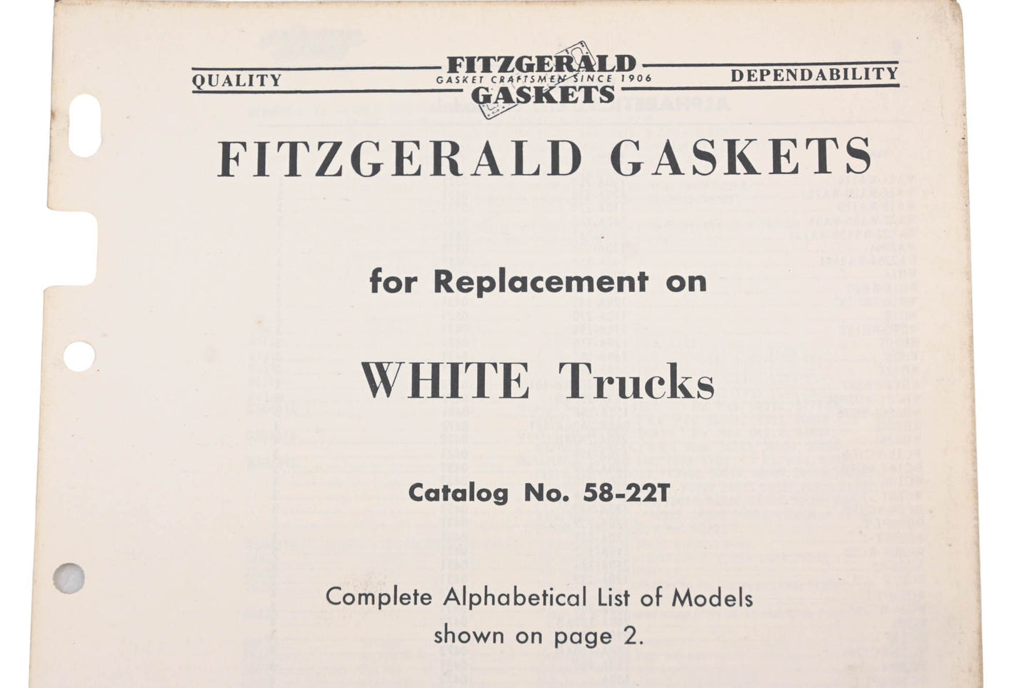 Fitzgerald 58-22T White Trucks Replacment Gaskets Catalog