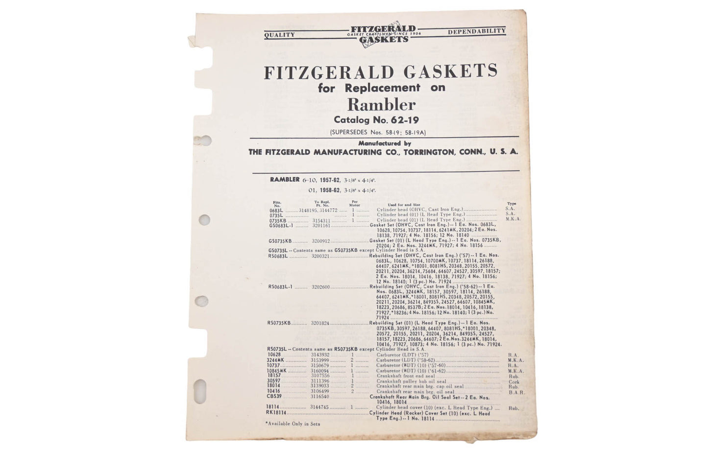 Fitzgerald 62-19 Rambler Replacement Gaskets Catalog