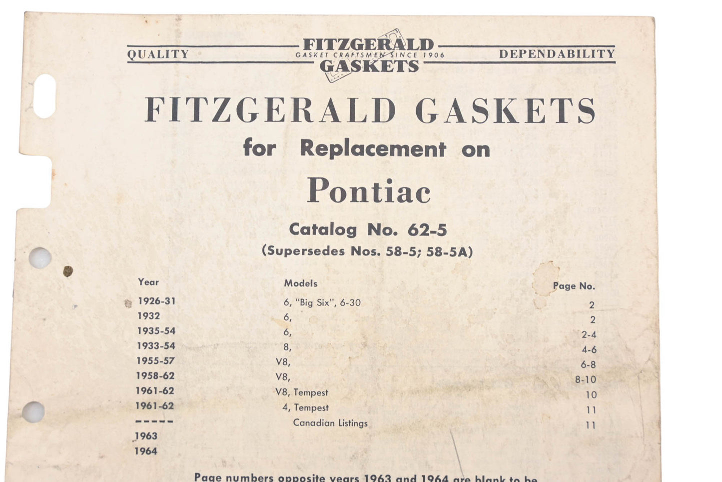 Fitzgerald 62-5 Pontiac Replacement Gaskets Catalog