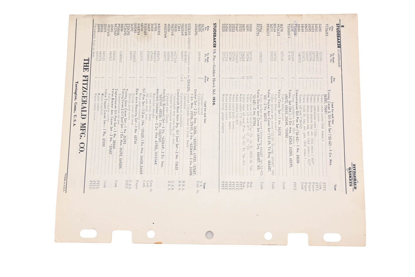 Fitzgerald 62-16 Studebaker Replacement Gaskets Catalog