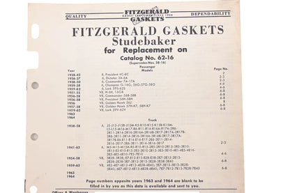 Fitzgerald 62-16 Studebaker Replacement Gaskets Catalog