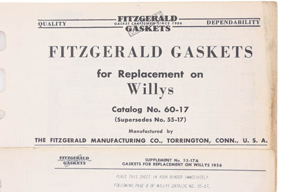 Fitzgerald 60-17, 55-17A Willys Replacement Gaskets Catalog
