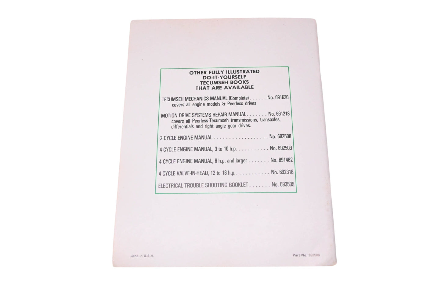 New OEM Tecumseh 730547 Engine Mechanic's Handbook NOS