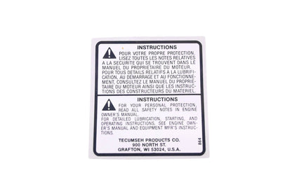 New OEM Tecumseh 34416 Instruction Decal NOS