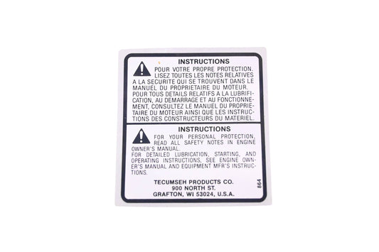 New OEM Tecumseh 34416 Instruction Decal NOS