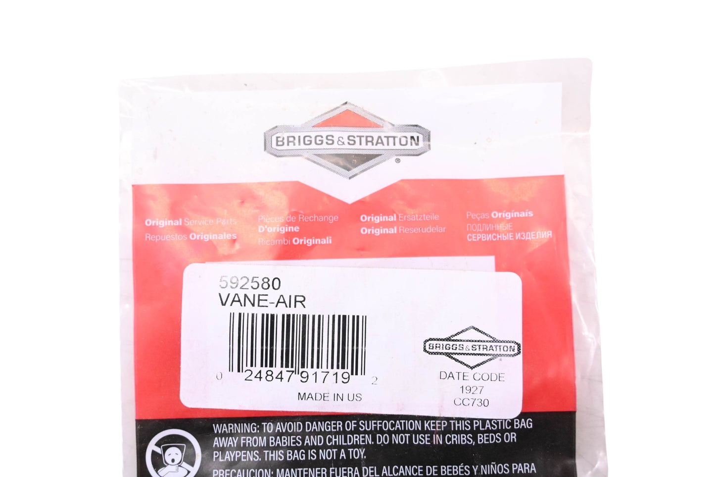 New OEM Briggs & Stratton 592580 Air Vane NOS