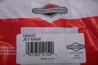 New OEM Briggs & Stratton 595922 Main Jet Assembly NOS