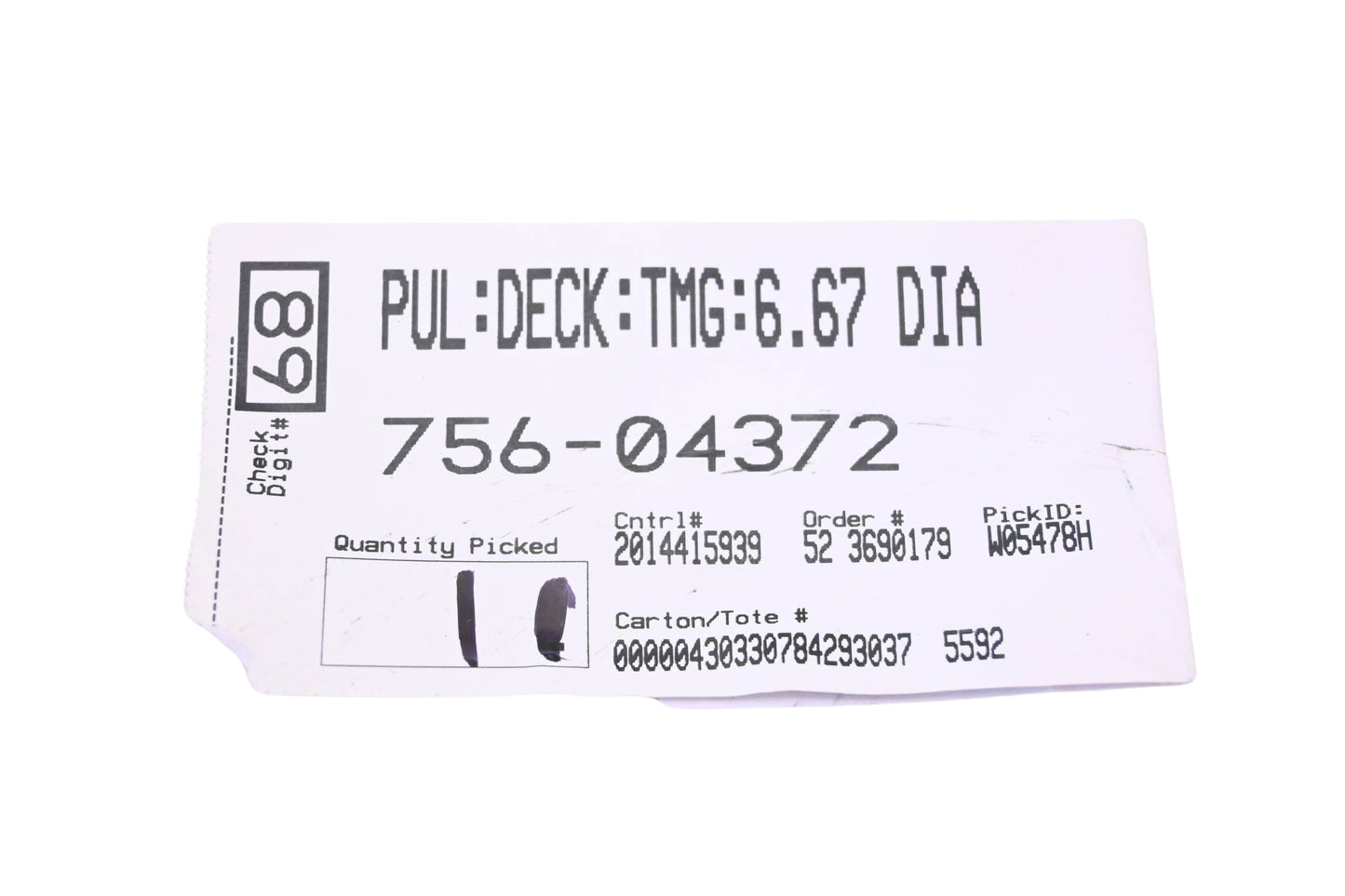 MTD 756-04372 Deck Timing Pulley NOS