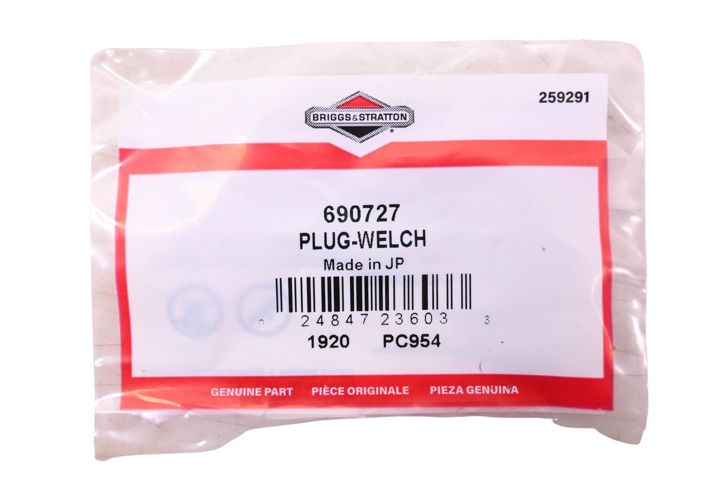 Briggs & Stratton 690727 Welch Plug NOS