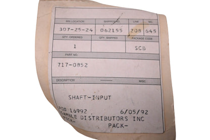MTD 717-0852 Input Spline Shaft NOS