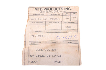 MTD 717-0151 Clutch Cone NOS