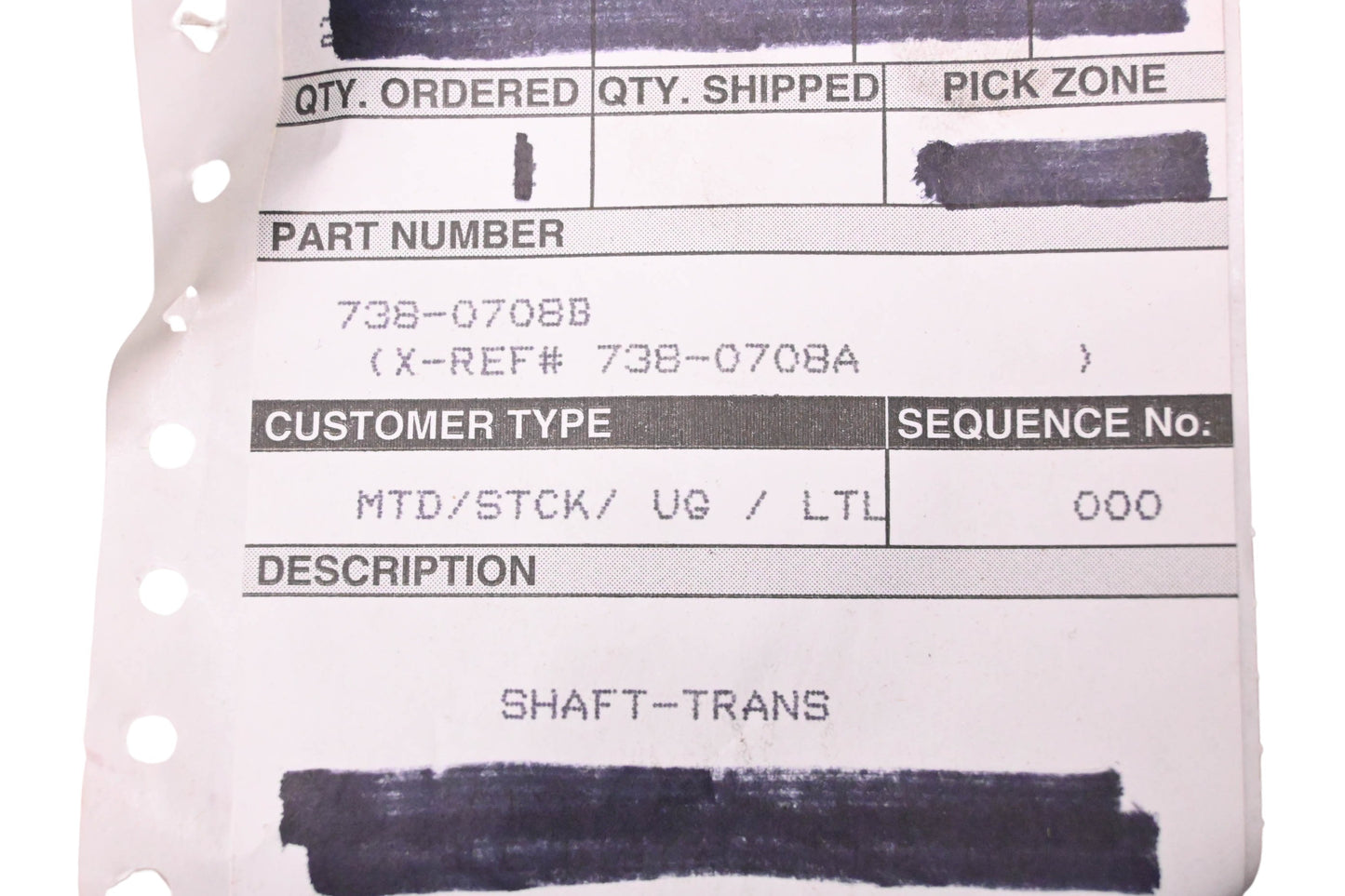MTD 738-0708B Pinion Shaft NOS