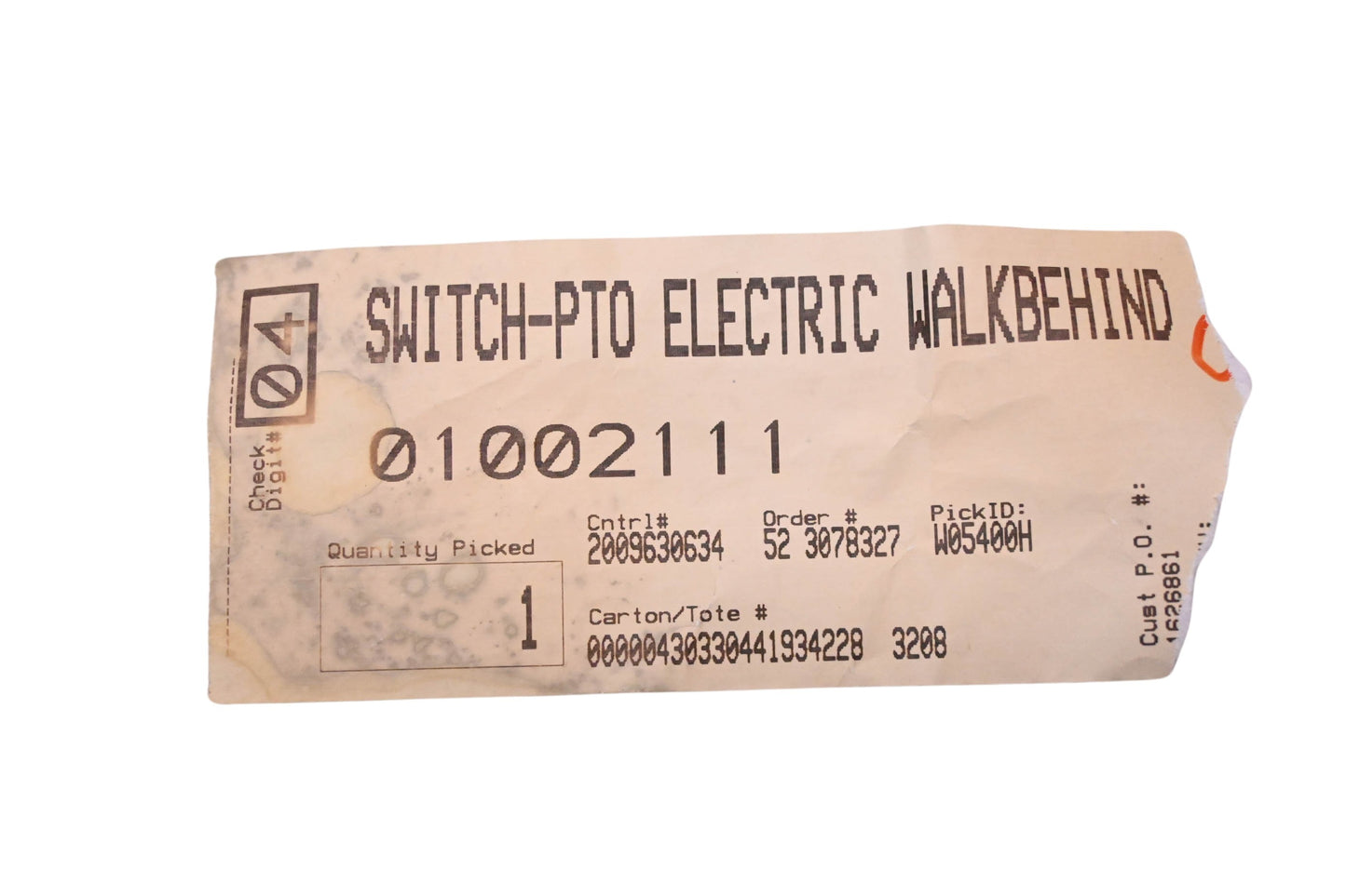 Cub Cadet 01002111 Black PTO Switch Assembly NOS
