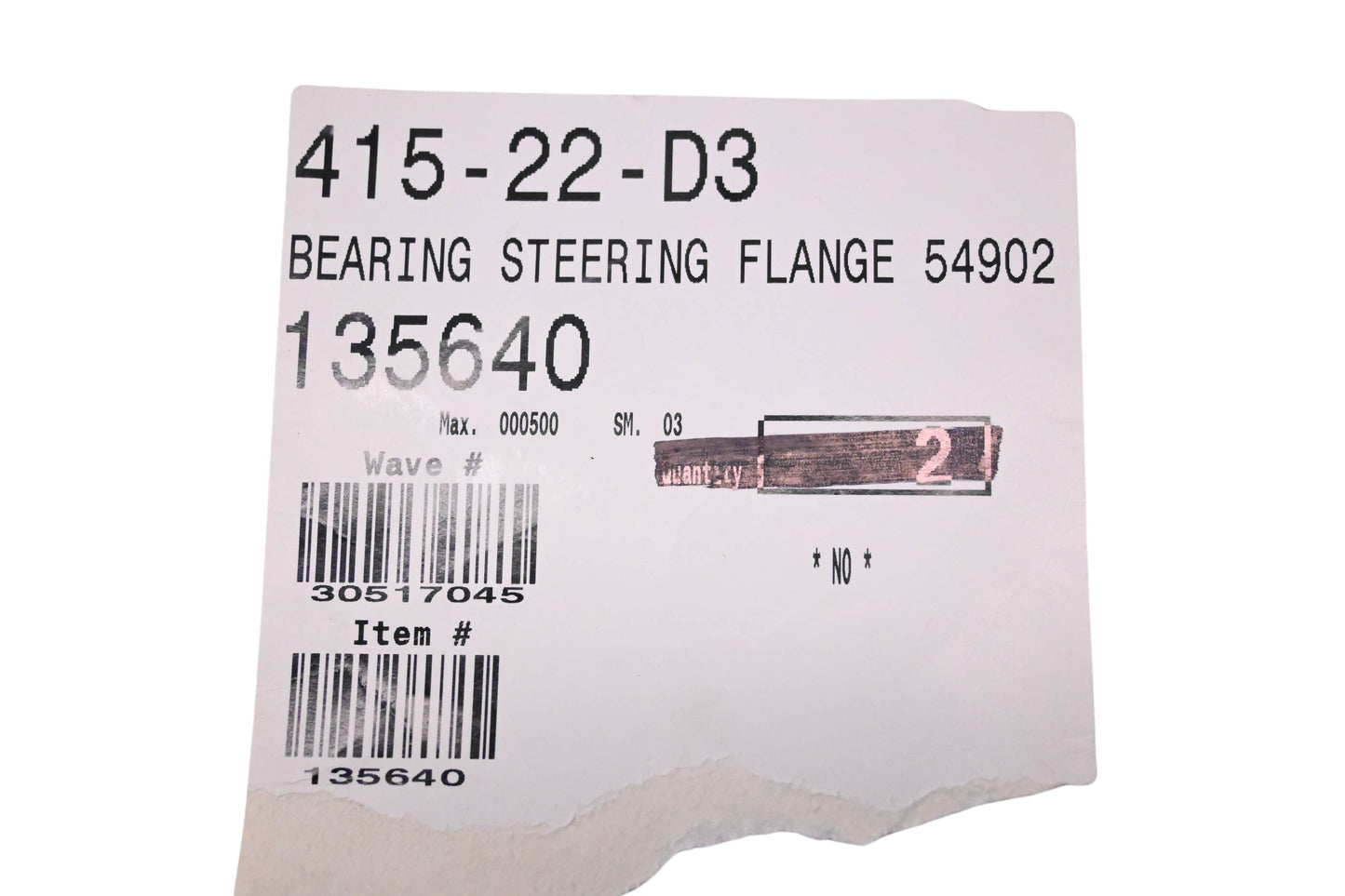 MTD 415-22-D3, 135640 Steering Flange Bearing Assembly Kit NOS