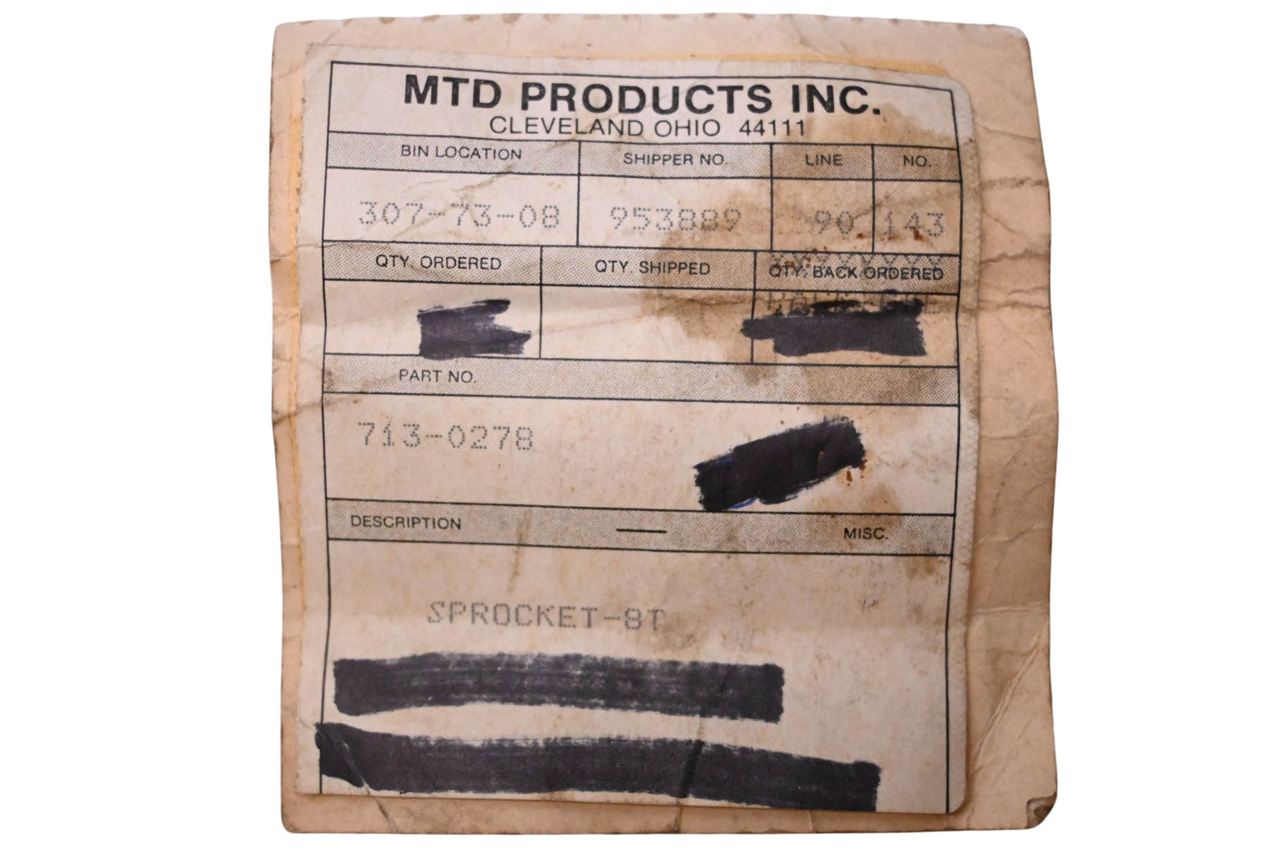 MTD 713-0278 8 Tooth Sprocket NOS