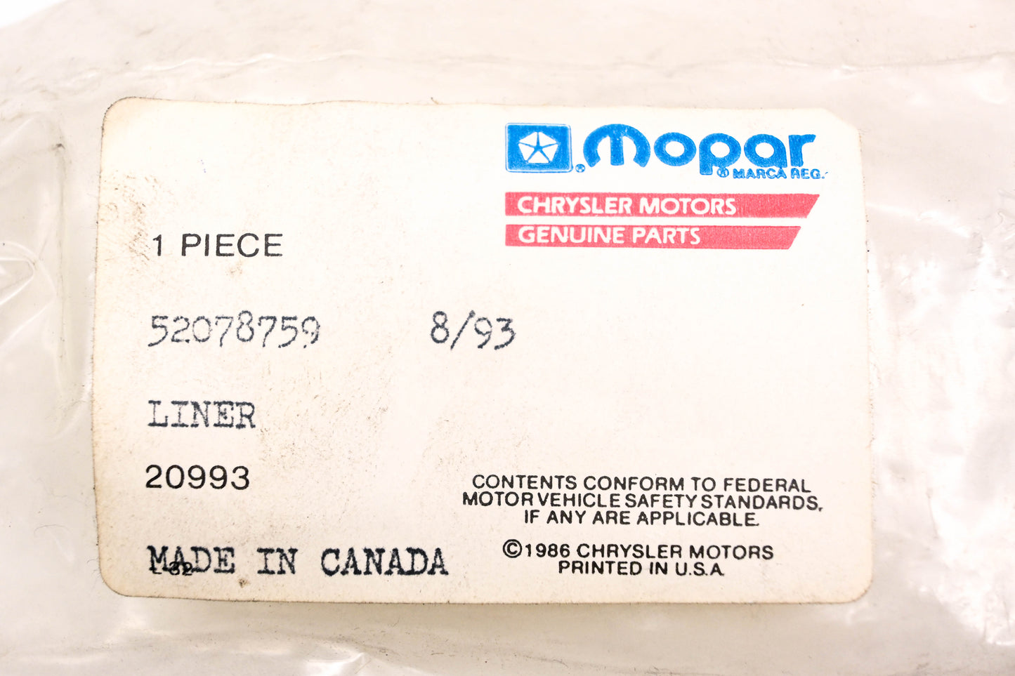 Mopar 52078759 Liner NOS