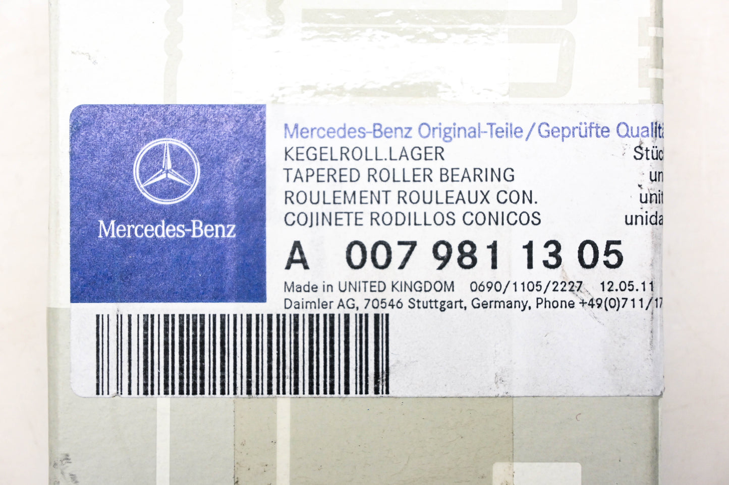 Mercedes A0079811305, LM501310 Tapered Roller Bearing NOS