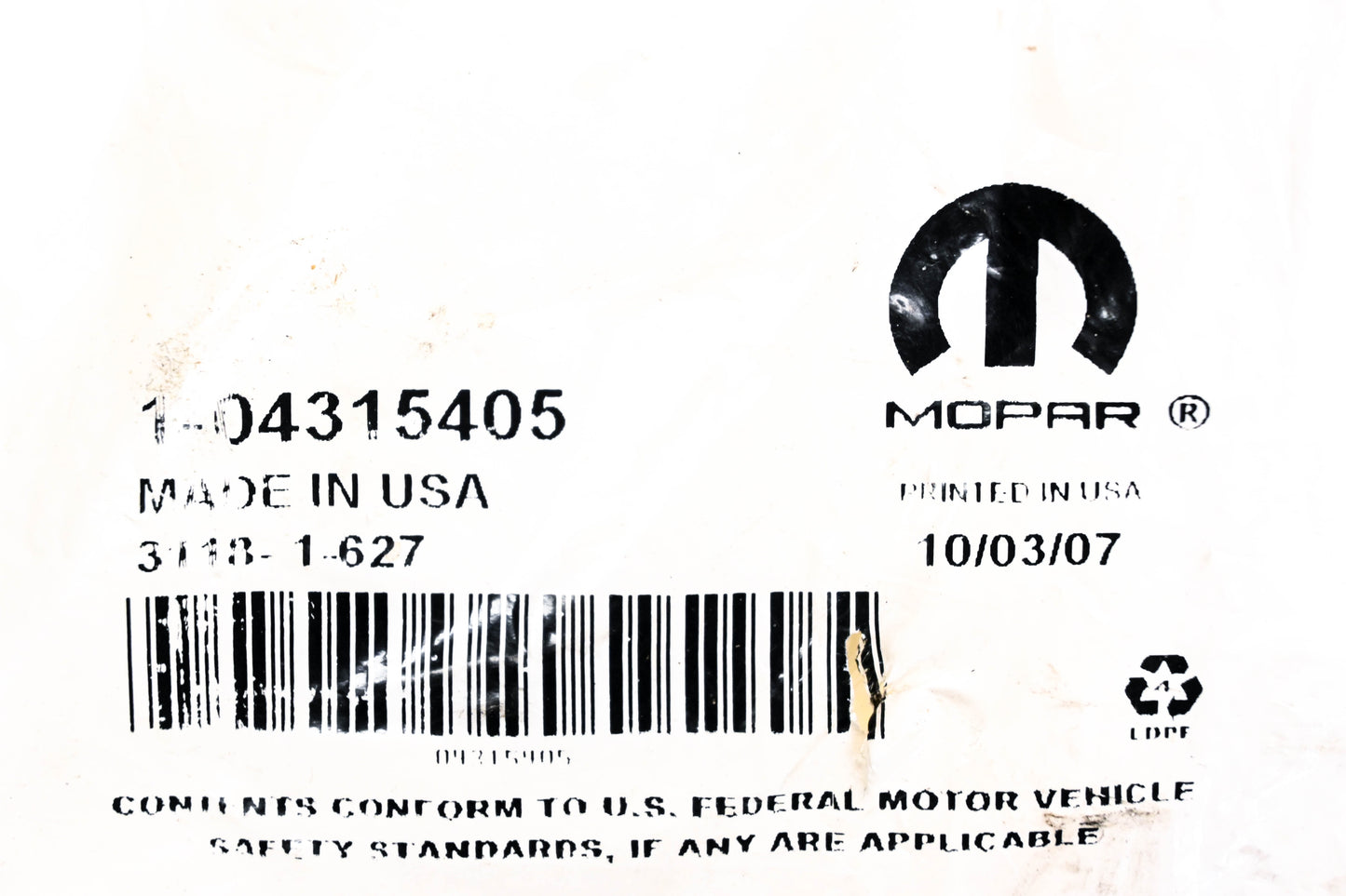 Mopar 04315405, 4315405 PCV Valve NOS