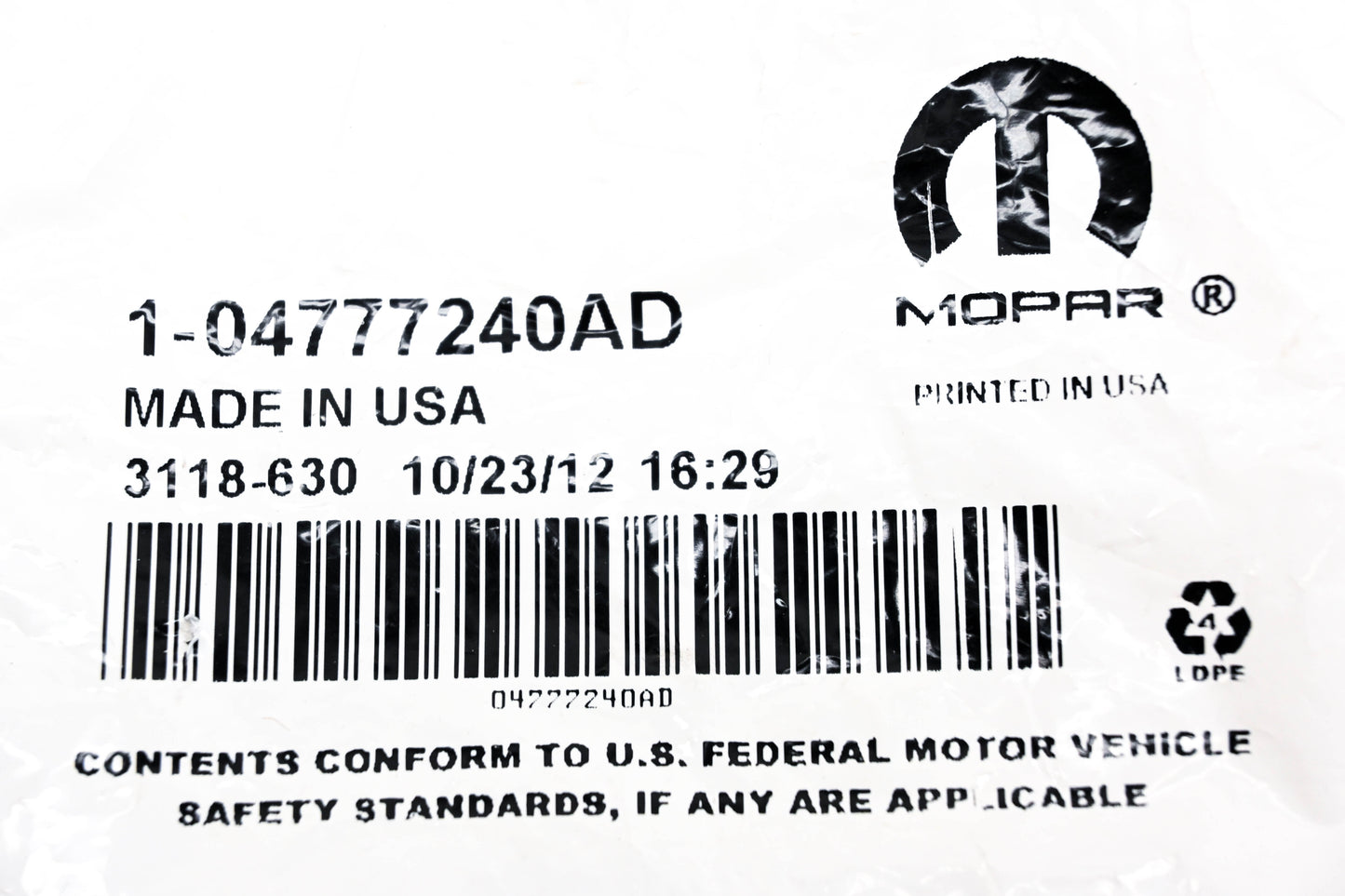 Mopar 04777240AD, 4777240AD PCV Valve NOS