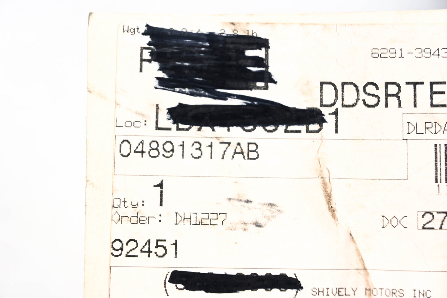 Mopar 04891317AB, 4891317AB Air Cleaner Box NOS