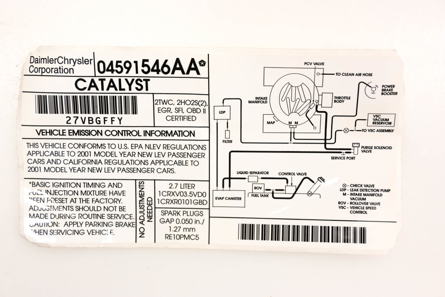 Mopar 04591546AA, 4591546AA Emission Decal NOS
