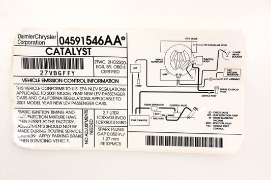 Mopar 04591546AA, 4591546AA Emission Decal NOS