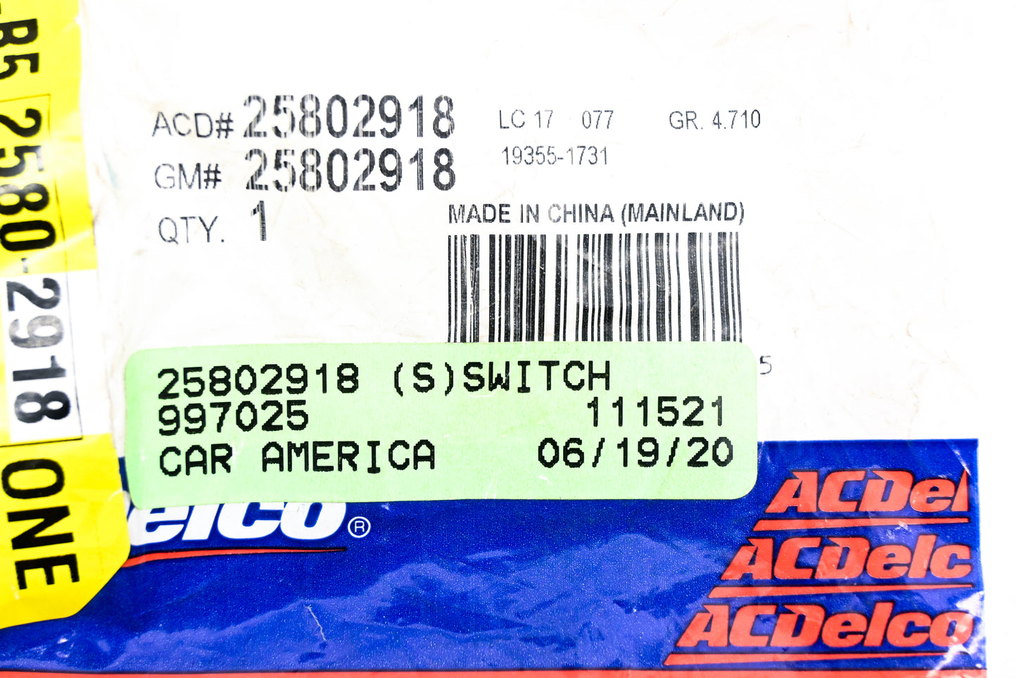 AC Delco 25802918 Traction Control Switch NOS