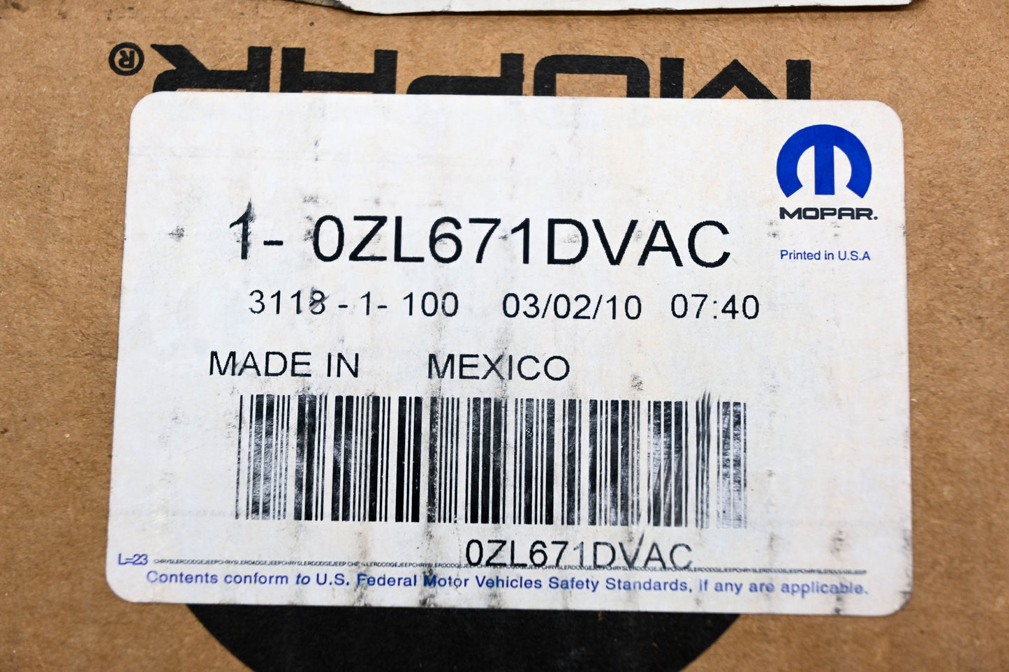 Mopar 0ZL671DVAC, ZL671DVAC Headlight Control Switch NOS