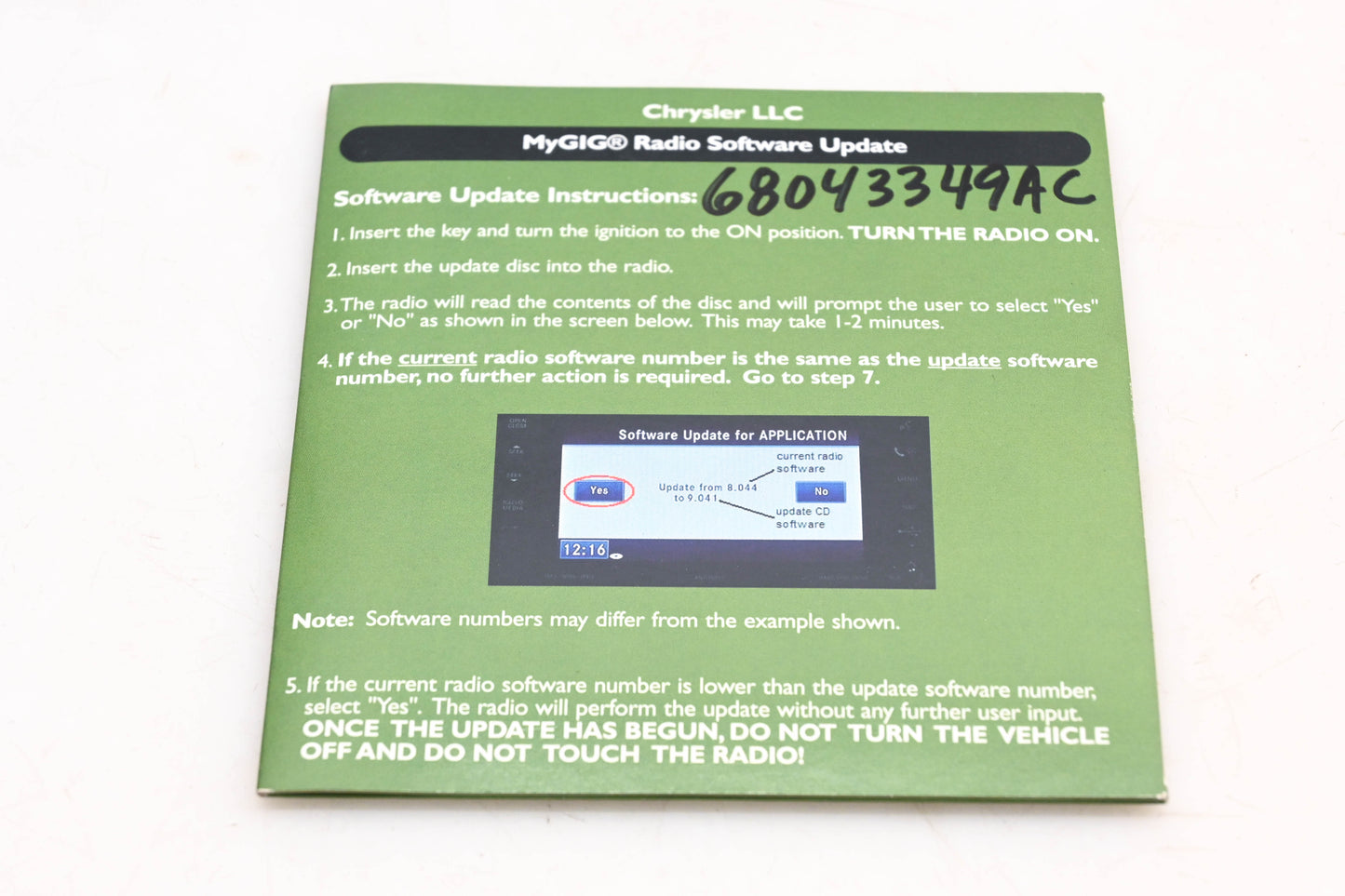 Mopar 68043349AC Radio Software Update v9.713