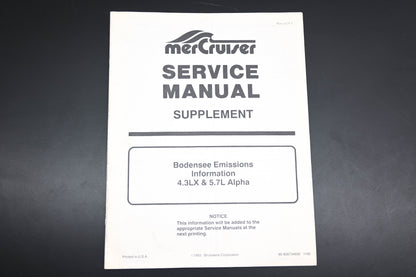 Mercruiser 90-806734930 1193 Bodensee Emissions 4.3LX 5.7L Alpha Supplement Manual
