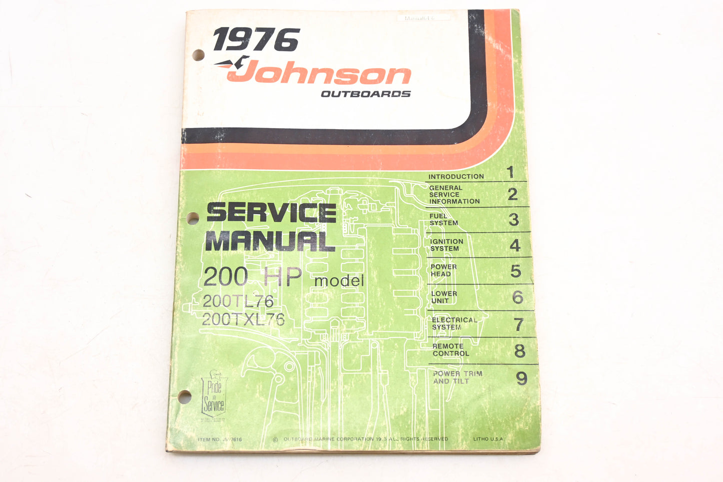 Johnson Outboards JM-7616 1976 200HP 200TL76/TXL76 Service Manual