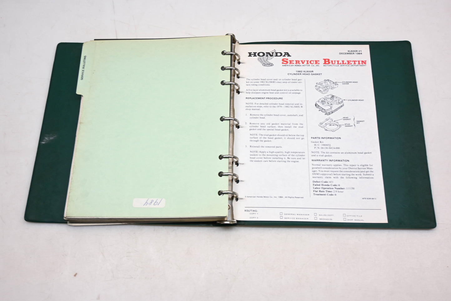 OEM Honda 6143503 1979-82 XL500S/R Shop Manual