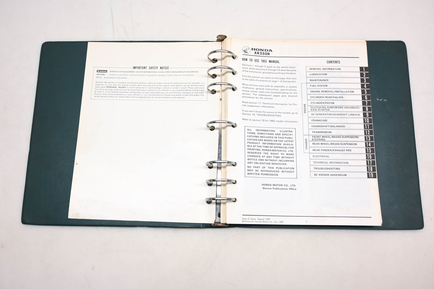 OEM Honda 61KA601 1981-82 XR250R Shop Manual